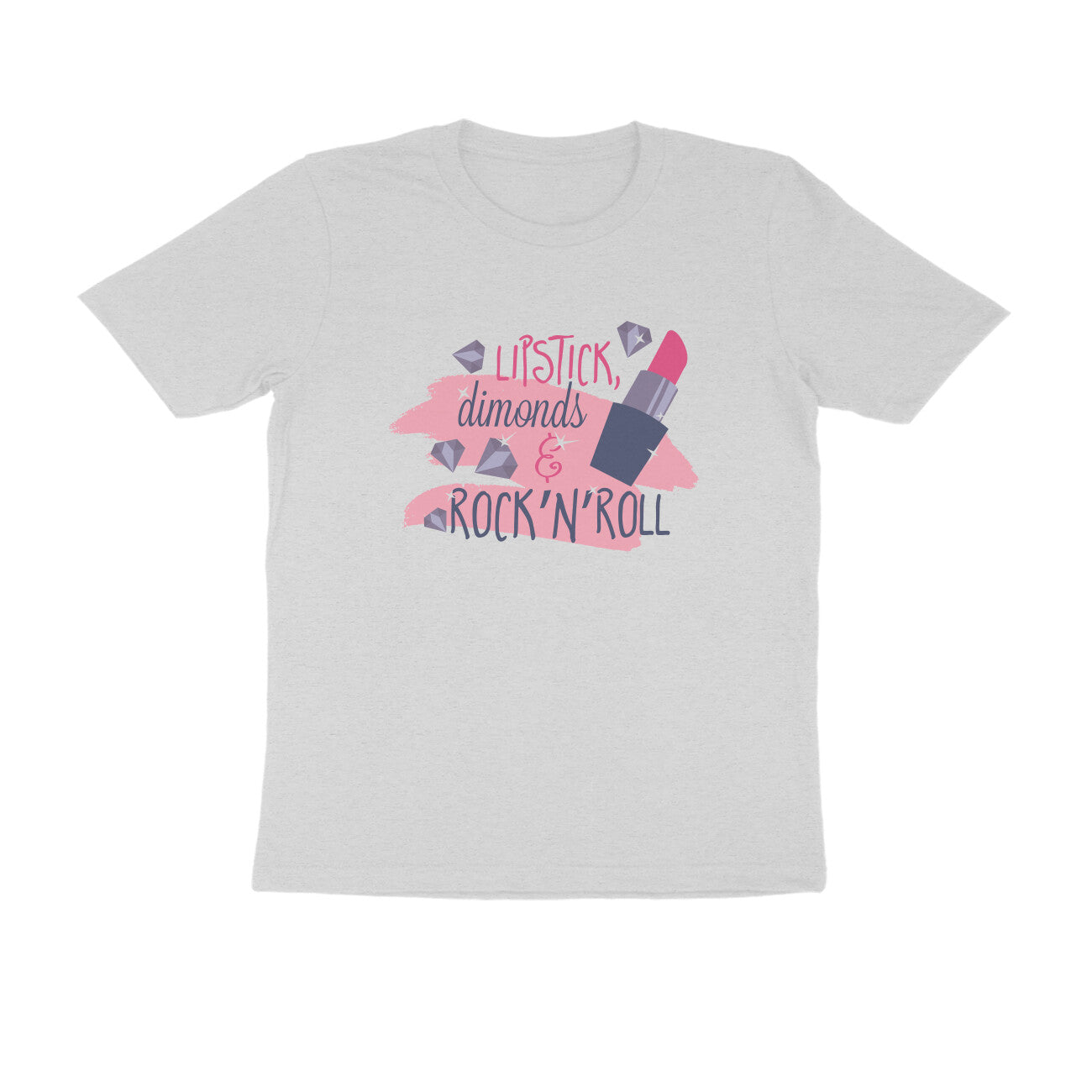 Half Sleeve Round Neck T-Shirt – Lip stick, diamonds & Rock ‘N’ Roll puraidoprints