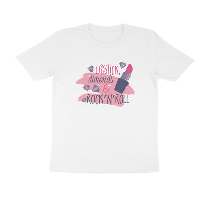 Half Sleeve Round Neck T-Shirt – Lip stick, diamonds & Rock ‘N’ Roll puraidoprints