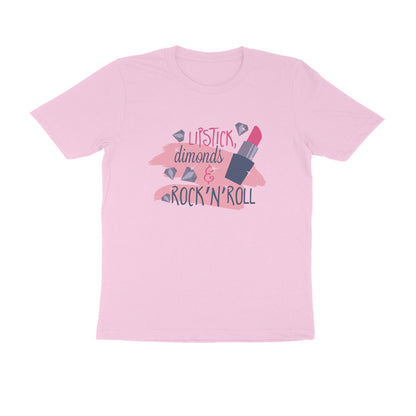 Half Sleeve Round Neck T-Shirt – Lip stick, diamonds & Rock ‘N’ Roll puraidoprints