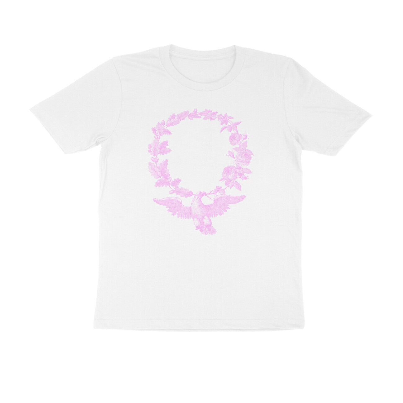 Half Sleeve Round Neck T-Shirt –Pink Bird & Flora puraidoprints